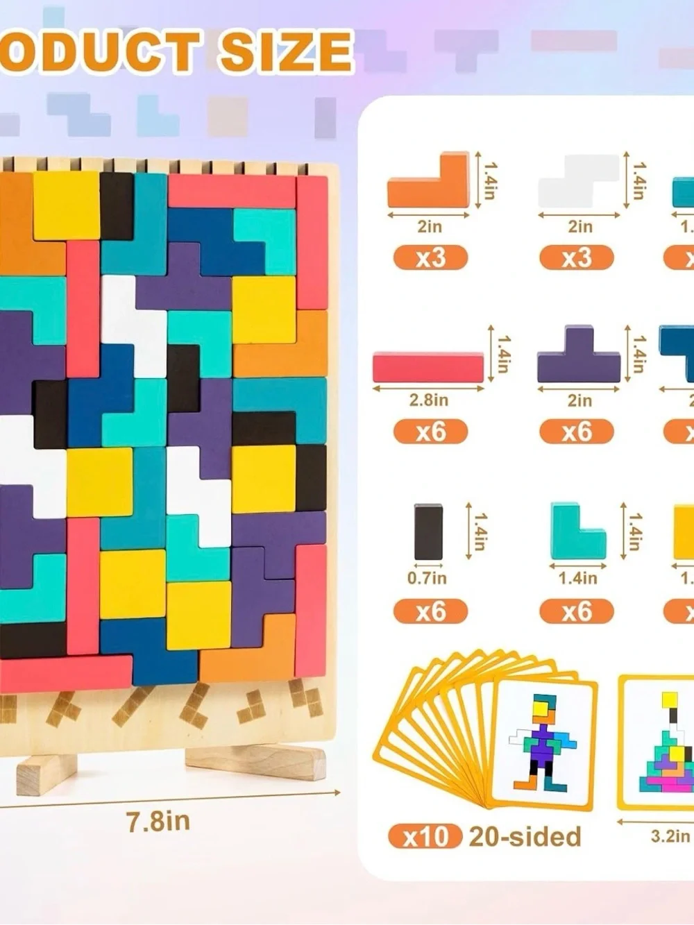 NWB Wooden Montessori Blocks Puzzle for Kids, Brain Teaser Stacking Toy Russian